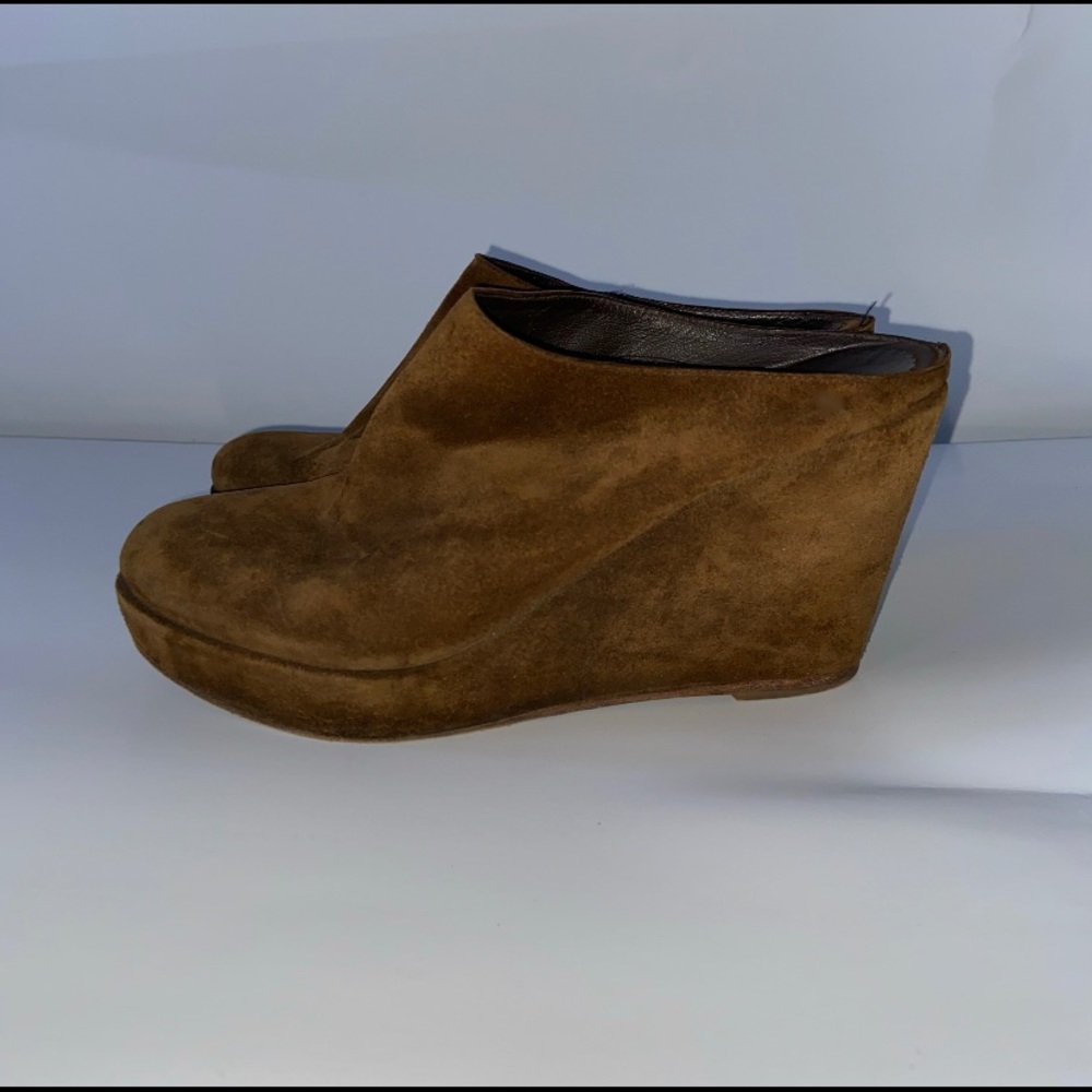HENRY CUIR Platform Wedge Mules in Size 7